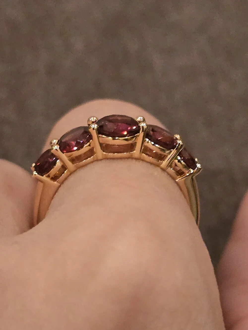 Garnet 5 Stone Band Ring In 14k Plated 925 Sterling Silver, Size 7